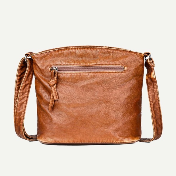 Rust Brown Vegan Leather Zipper Crossbody Bag - Picture 6 of 7